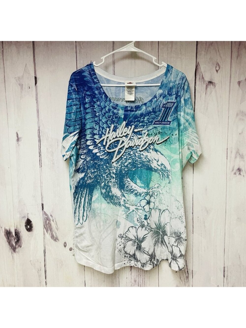 Harley Davidson Women's 2XL Shirt Williamsport PA Horsepower Blue Green Floral
